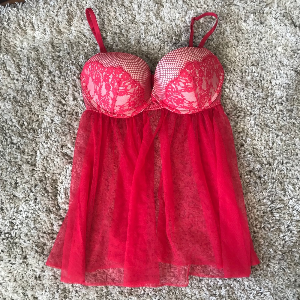 Victoria Secret 36D Red Lace Babydoll Lingerie